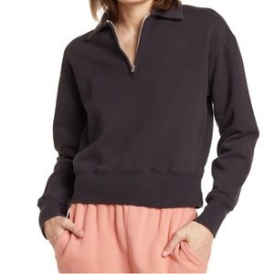 NWOT Re/Done X Hanes 70s Half Zip in Faded Black, Size XS